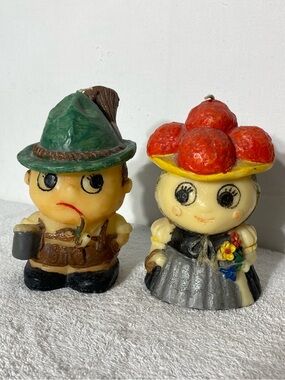 Vintage Pair of German Folk Figurine Candles Unlit Cottagecore Cabincore